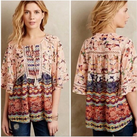 Anthropologie Meadow Rue Prairie Blossom Flutter Top Blouse Size Medium - Picture 1 of 6